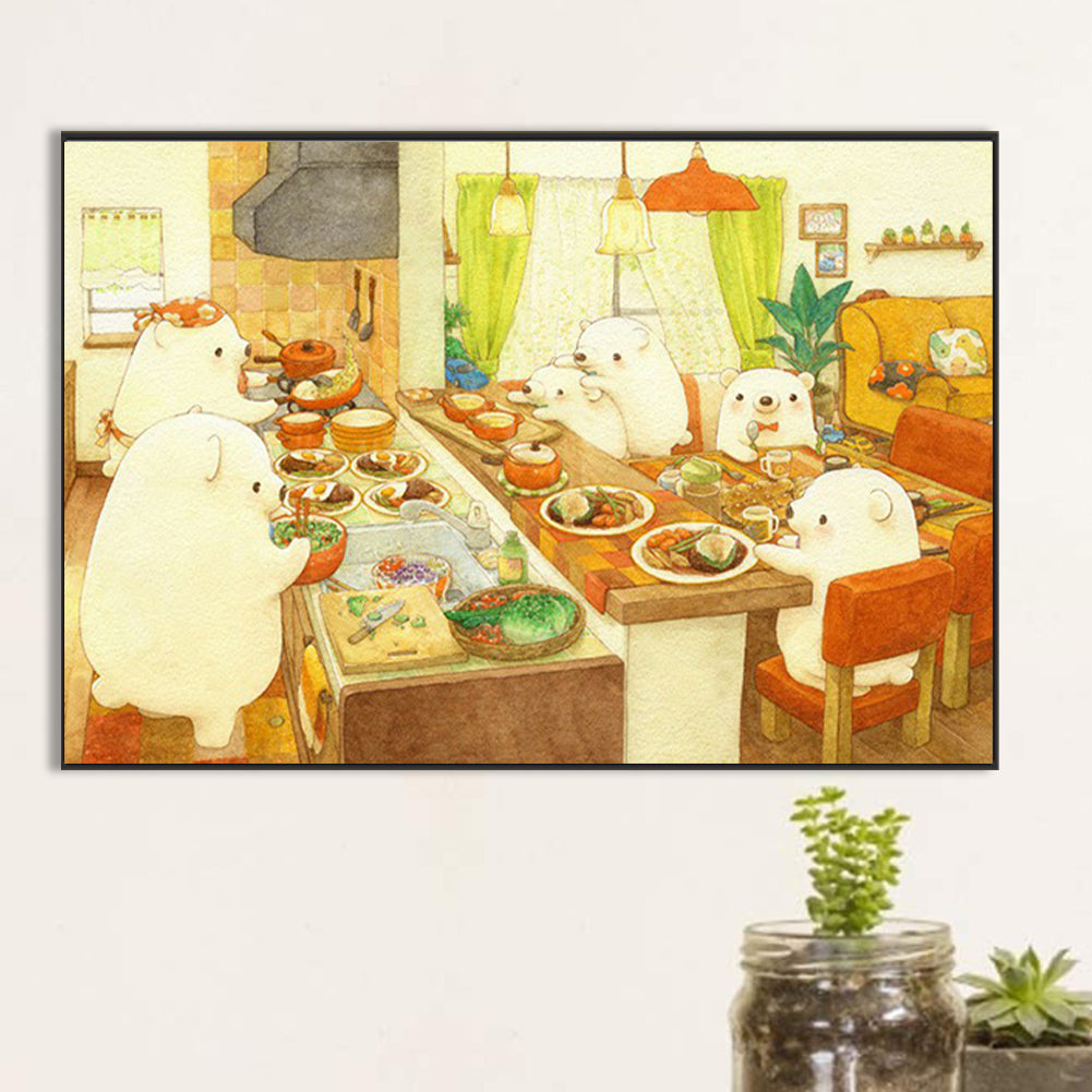 Family Of White Bears Eating - Full Round Drill Diamond Painting 60*40CM