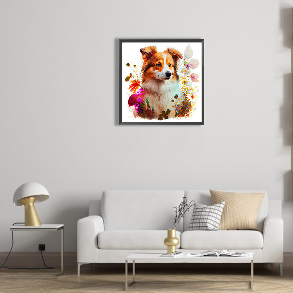 Dog In The Grass - Full Round Drill Diamond Painting 30*30CM