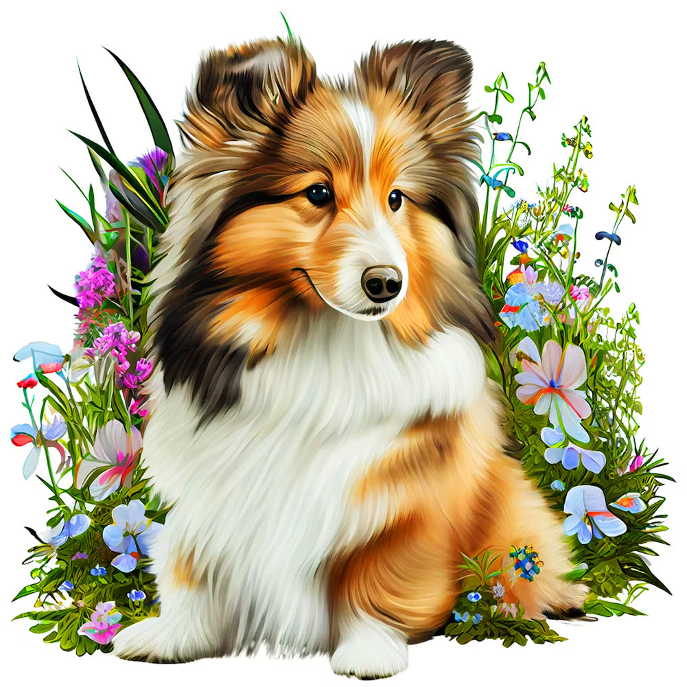 Dog In The Grass - Full Round Drill Diamond Painting 30*30CM