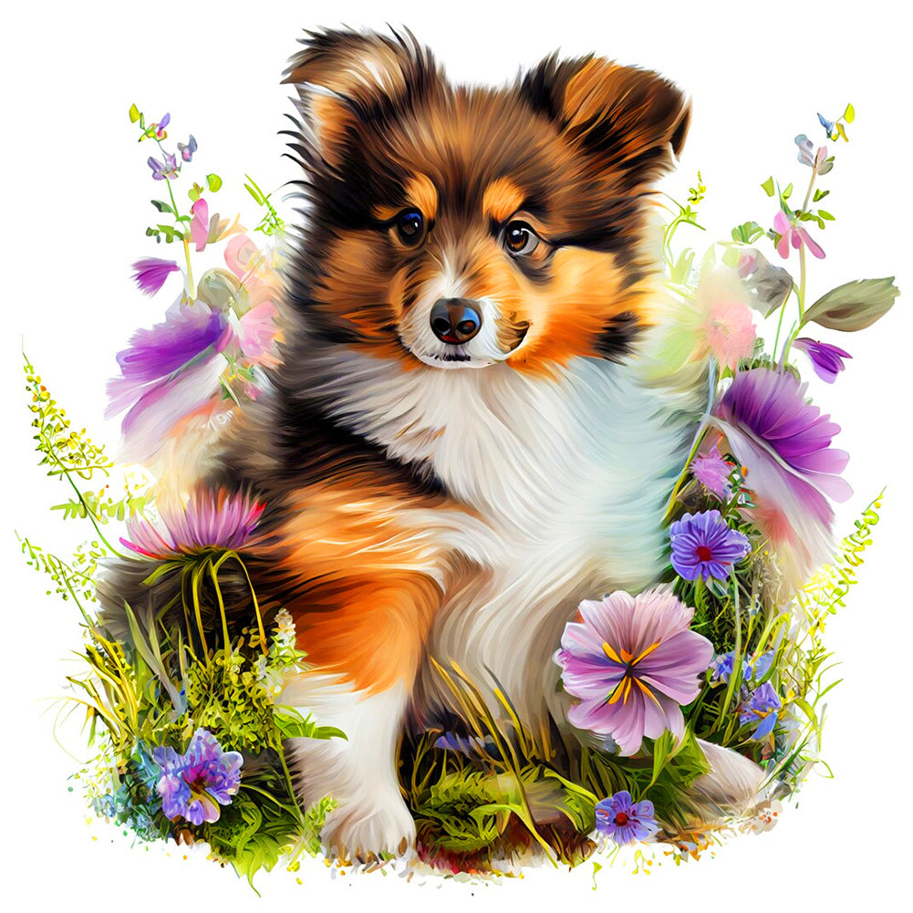 Dog In The Grass - Full Round Drill Diamond Painting 30*30CM
