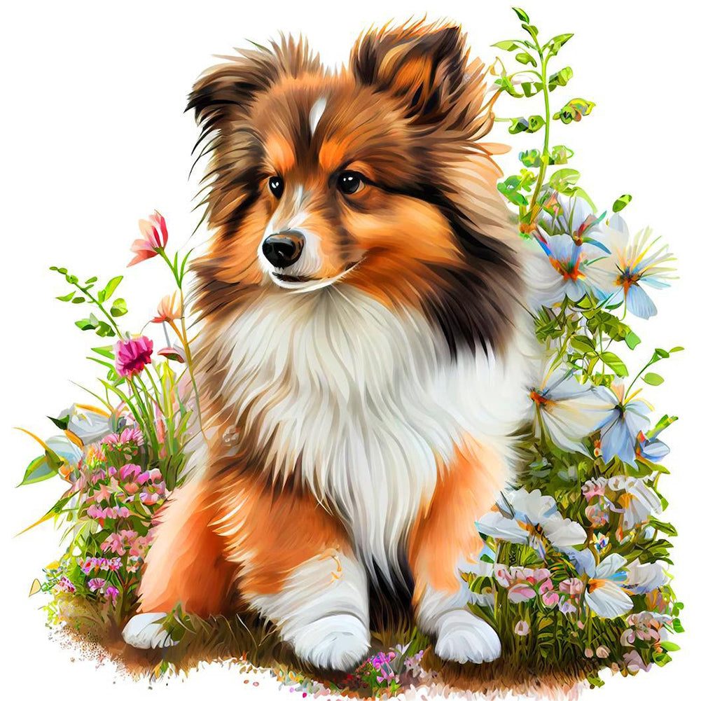 Dog In The Grass - Full Round Drill Diamond Painting 30*30CM