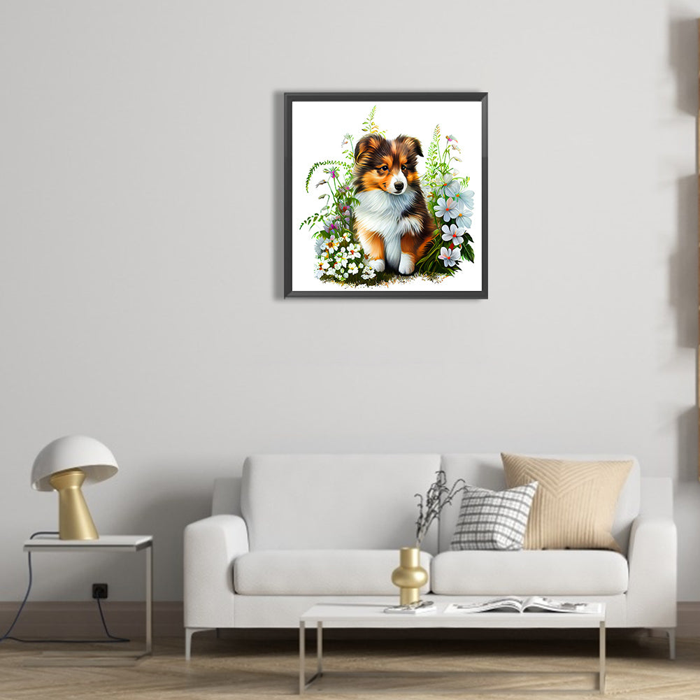 Dog In The Grass - Full Round Drill Diamond Painting 30*30CM