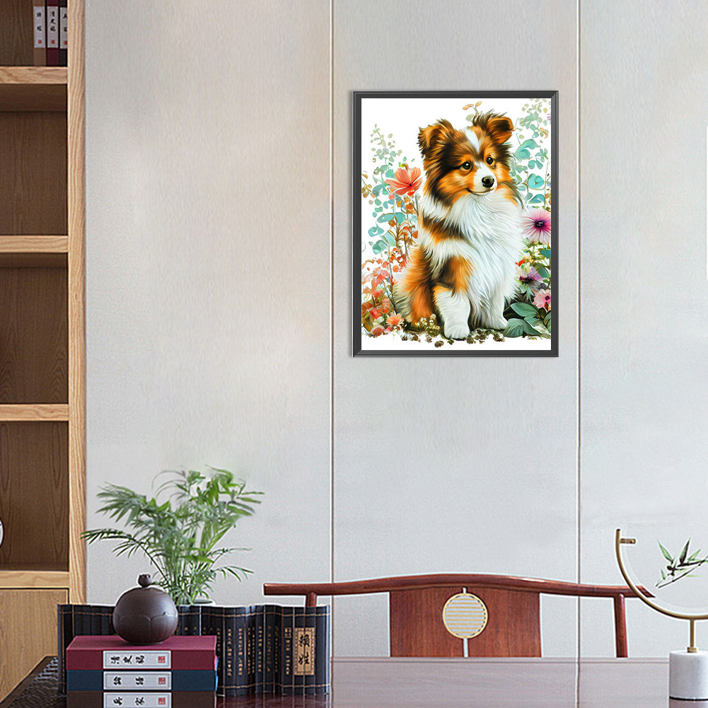 Dog In The Grass - Full Round Drill Diamond Painting 30*40CM