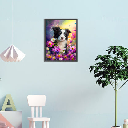 Dog In The Flowers - Full Round Drill Diamond Painting 30*40CM