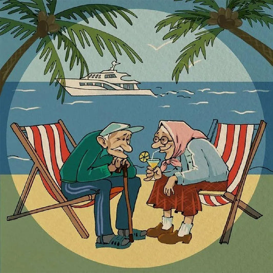 Elderly Couple Sitting On Beach Chairs - Full Round Drill Diamond Painting 30*30CM