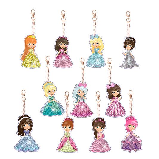 12pcs Diamond Art Key Rings Art Craft 5D Special-shaped Drill DIY Princess Gifts