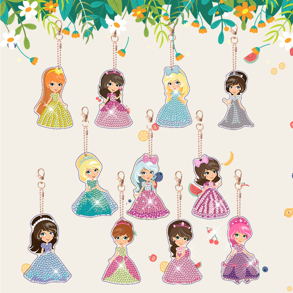 12pcs Diamond Art Key Rings Art Craft 5D Special-shaped Drill DIY Princess Gifts