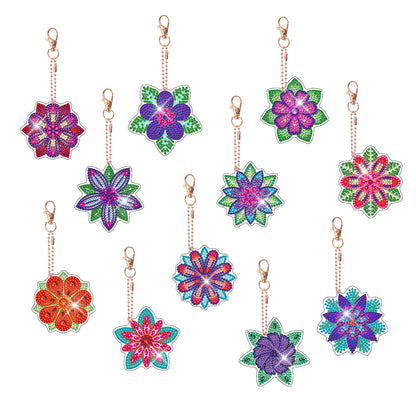 15pcs Diamond Art Key Rings Hanging Ornaments 5D Special-shaped Drill DIY Flower