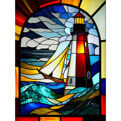 Lighthouse Glass Painting - Full Round Drill Diamond Painting 30*40CM