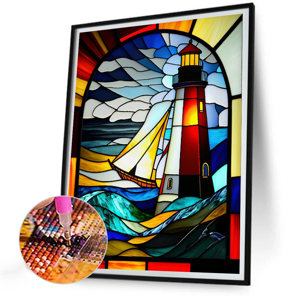 Lighthouse Glass Painting - Full Round Drill Diamond Painting 30*40CM