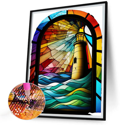 Lighthouse Glass Painting - Full Round Drill Diamond Painting 30*40CM