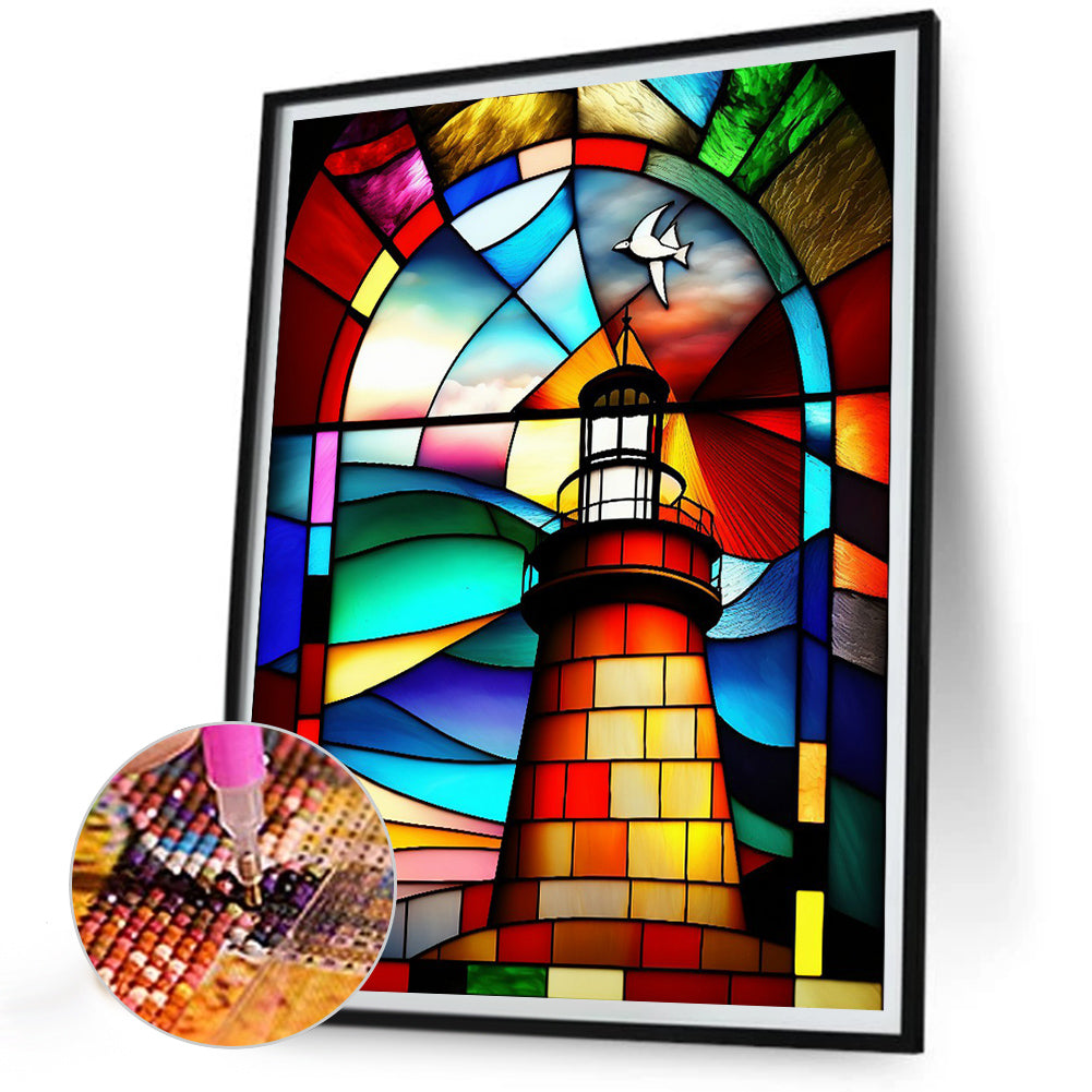 Lighthouse Glass Painting - Full Round Drill Diamond Painting 30*40CM