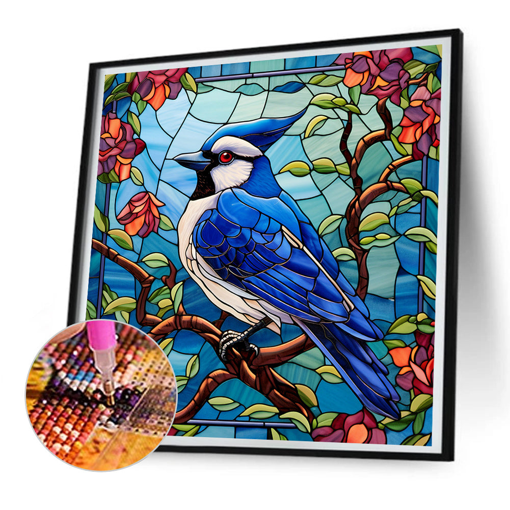 Blue Tit Glass Painting - Full Round Drill Diamond Painting 30*30CM