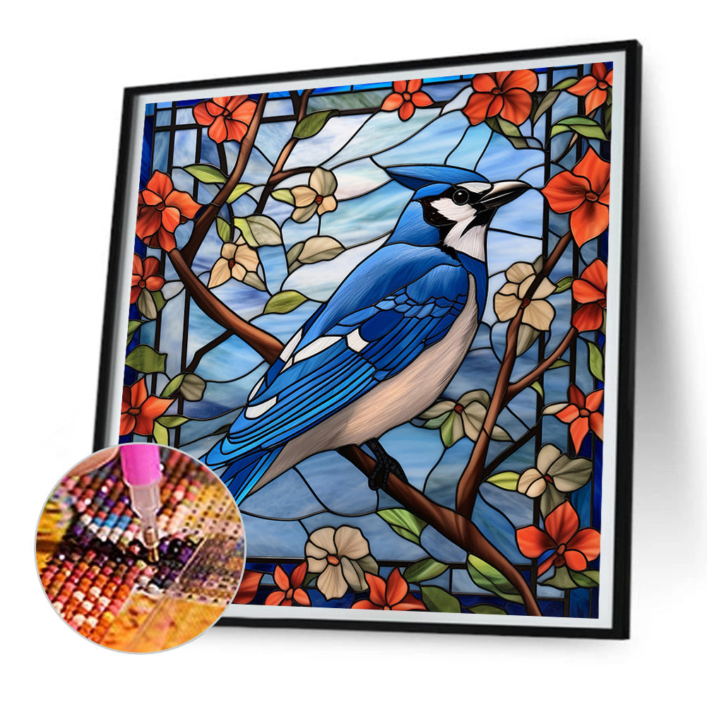 Blue Tit Glass Painting - Full Round Drill Diamond Painting 30*30CM