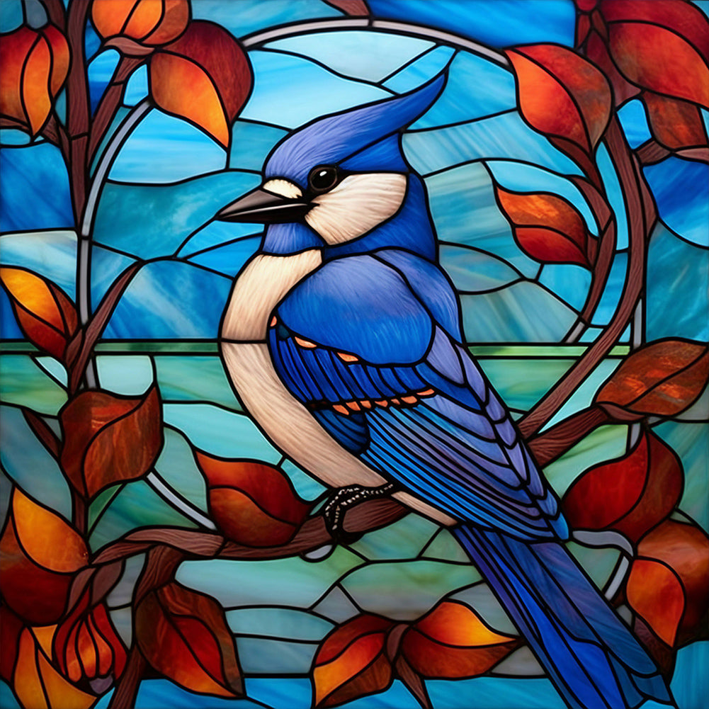 Blue Tit Glass Painting - Full Round Drill Diamond Painting 30*30CM