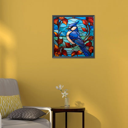 Blue Tit Glass Painting - Full Round Drill Diamond Painting 30*30CM