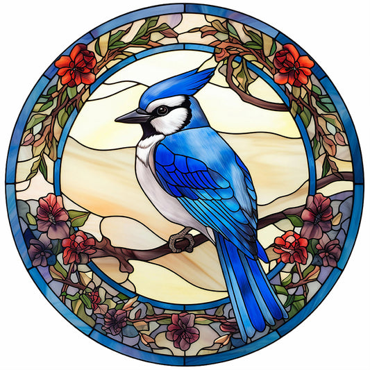 Blue Tit Glass Painting - Full Round Drill Diamond Painting 30*30CM