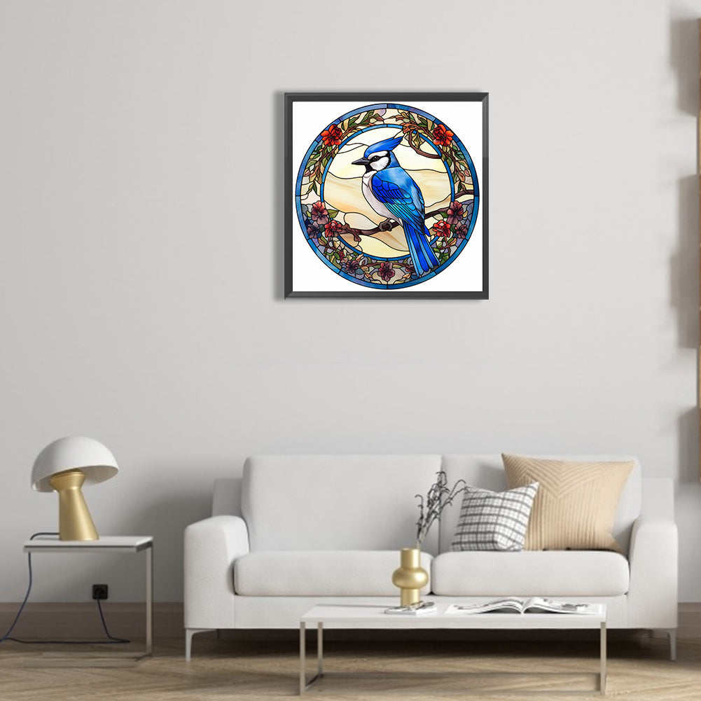 Blue Tit Glass Painting - Full Round Drill Diamond Painting 30*30CM