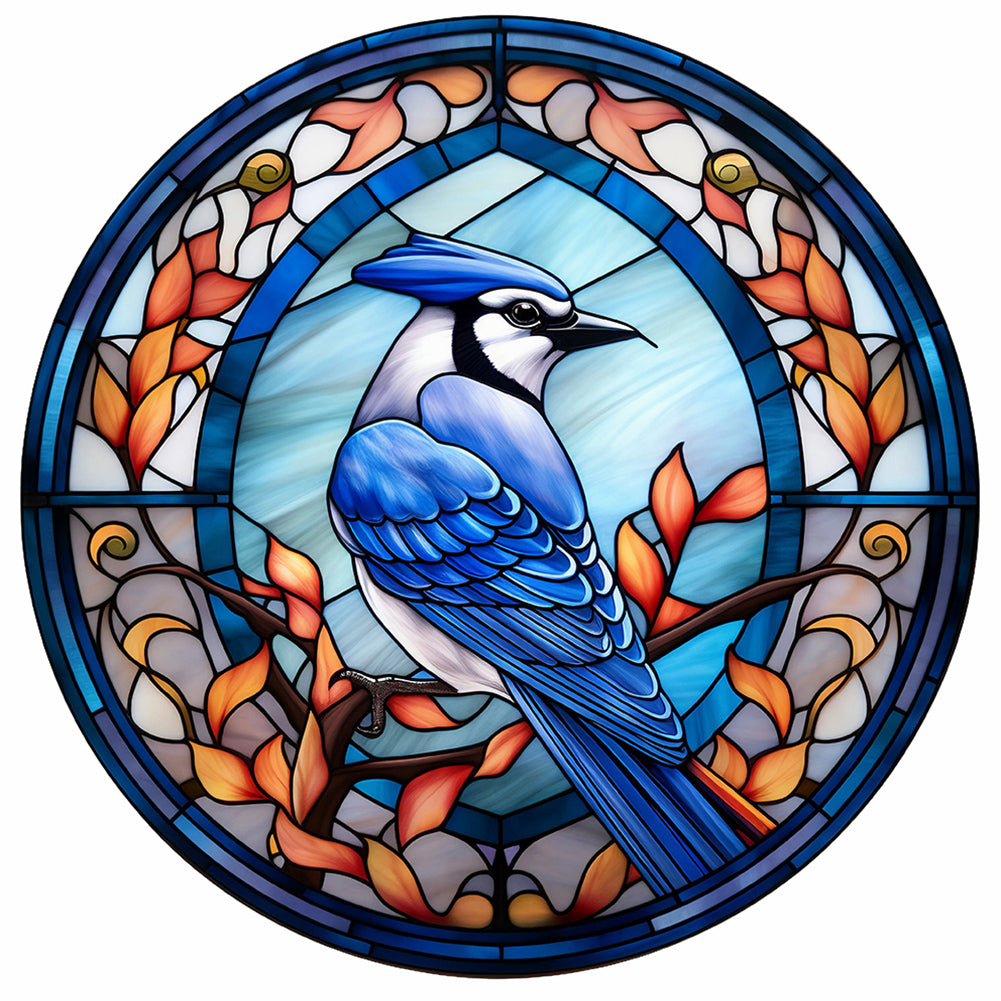 Blue Tit Glass Painting - Full Round Drill Diamond Painting 30*30CM