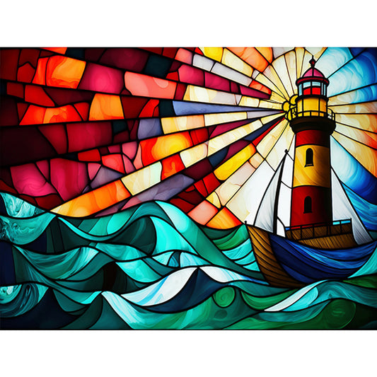 Lighthouse Glass Painting - Full Round Drill Diamond Painting 40*30CM