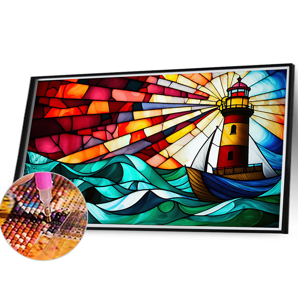 Lighthouse Glass Painting - Full Round Drill Diamond Painting 40*30CM