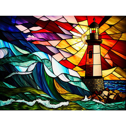 Lighthouse Glass Painting - Full Round Drill Diamond Painting 40*30CM