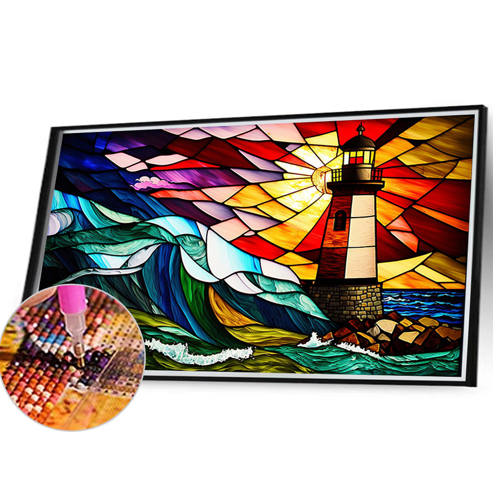 Lighthouse Glass Painting - Full Round Drill Diamond Painting 40*30CM