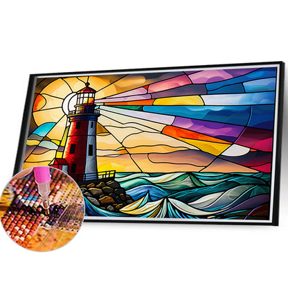 Lighthouse Glass Painting - Full Round Drill Diamond Painting 40*30CM