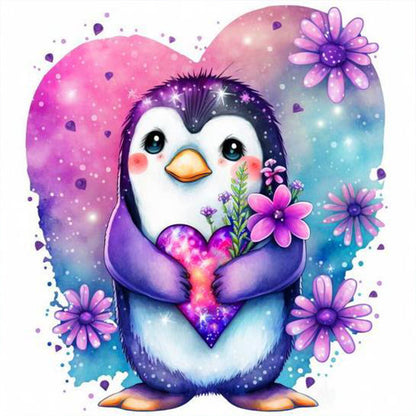 Penguin Holding A Heart - Full Round Drill Diamond Painting 30*30CM