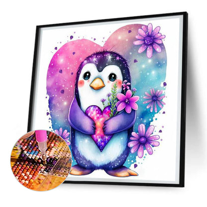 Penguin Holding A Heart - Full Round Drill Diamond Painting 30*30CM