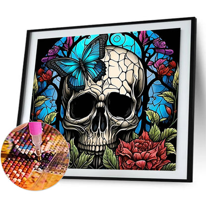 Skull Glass Painting - Full Round Drill Diamond Painting 50*45CM