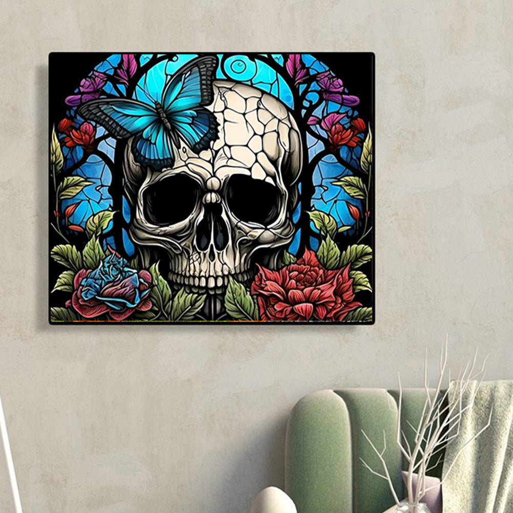 Skull Glass Painting - Full Round Drill Diamond Painting 50*45CM