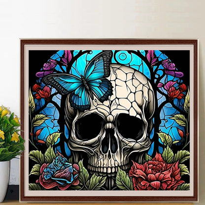 Skull Glass Painting - Full Round Drill Diamond Painting 50*45CM