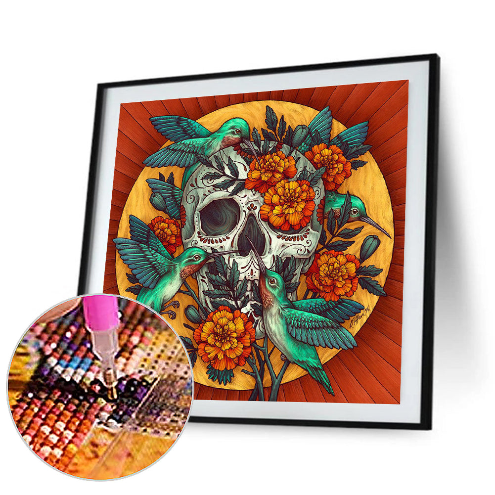 Skull With Flowers - Full Round Drill Diamond Painting 30*30CM