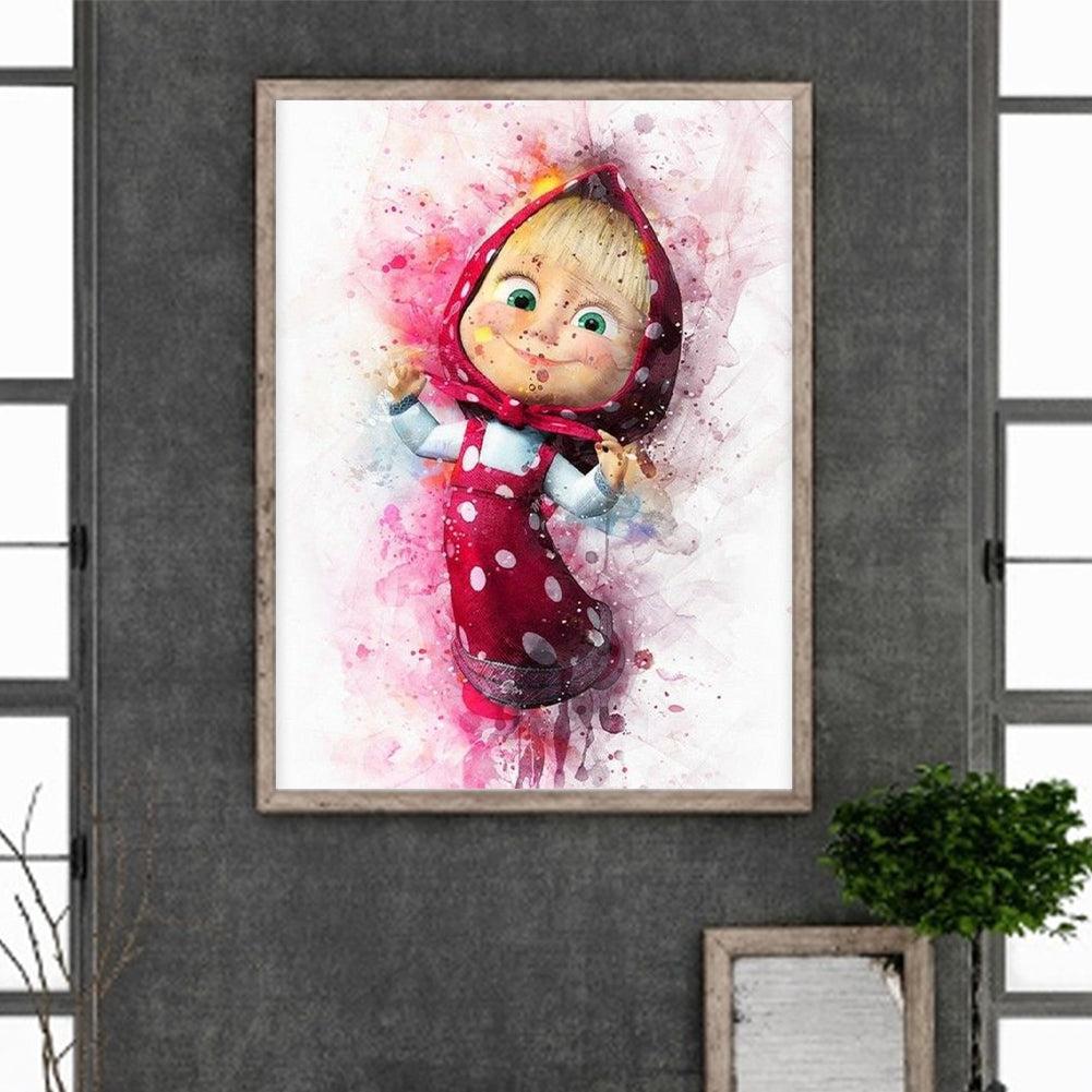 Masha And The Bear Watercolor Ink Painting - Full Round Drill Diamond Painting 30*40CM