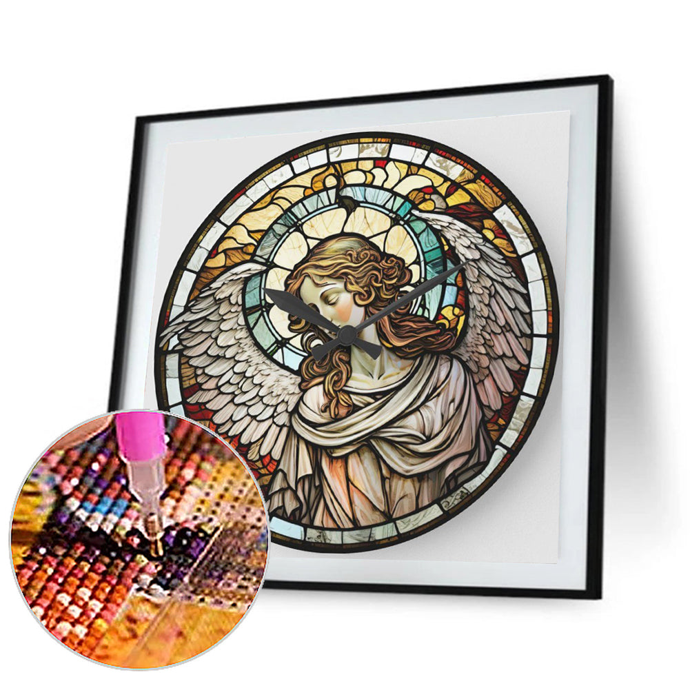 Clock Glass Painting Of Our Lady Of Angels - Full Round Drill Diamond Painting 30*30CM