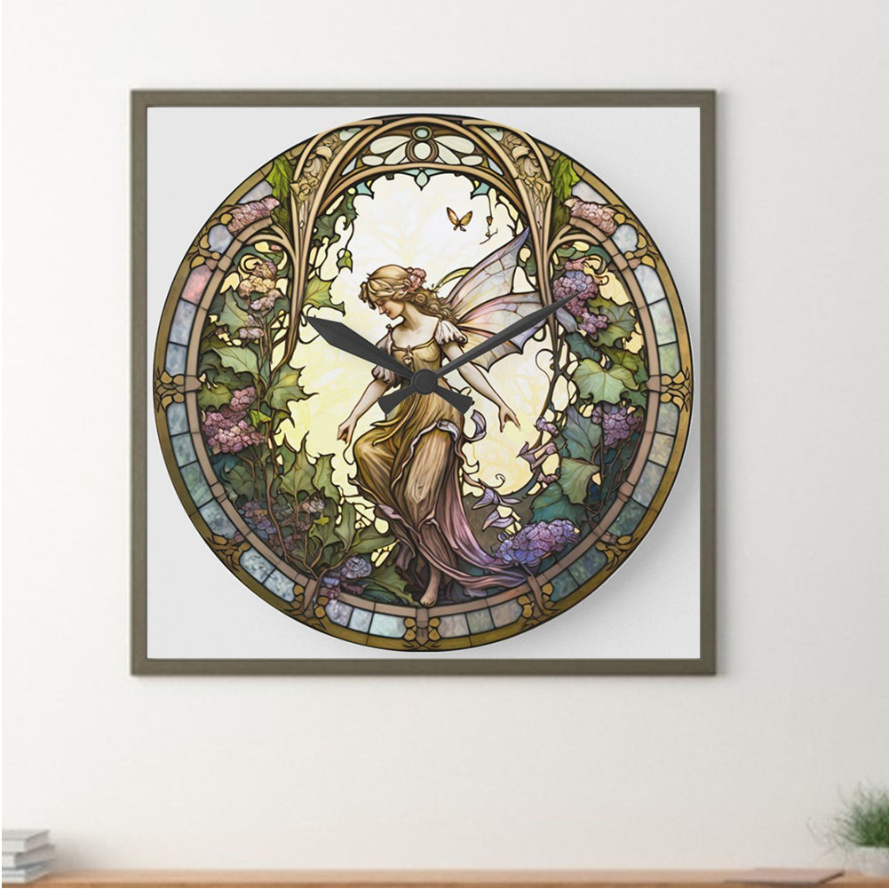 Butterfly Elf Clock Glass Painting - Full Round Drill Diamond Painting 30*30CM