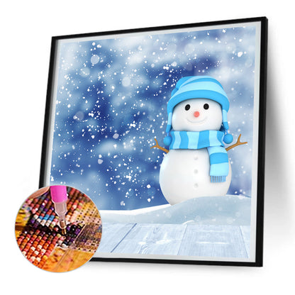 Snowman In Blue Hat - Full Round Drill Diamond Painting 30*30CM