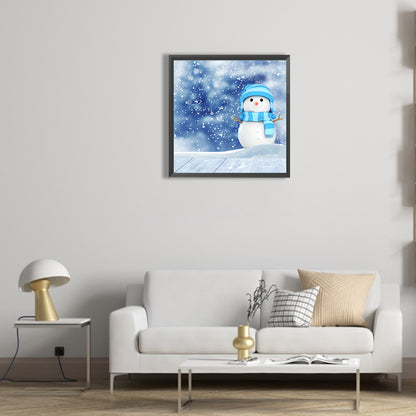 Snowman In Blue Hat - Full Round Drill Diamond Painting 30*30CM