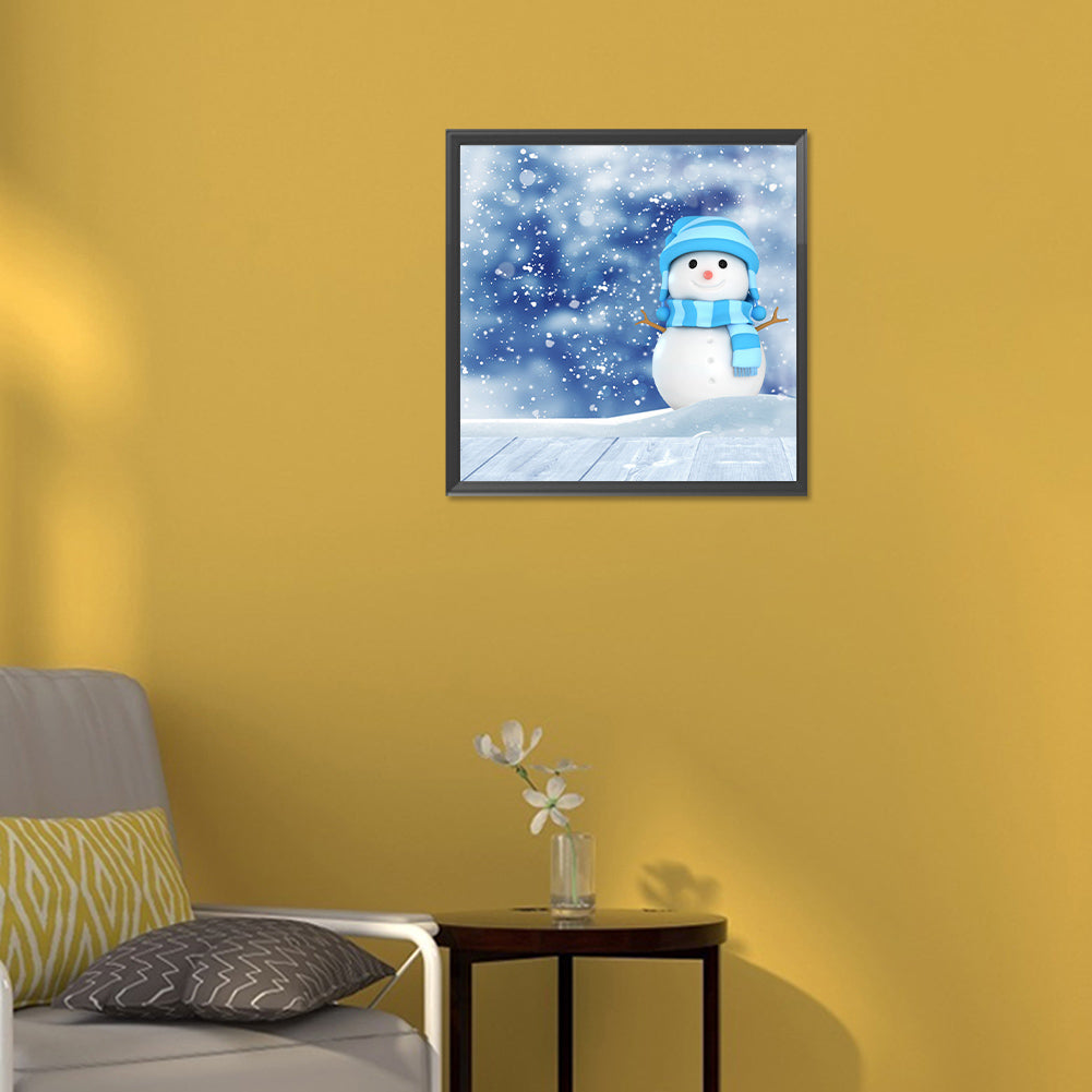 Snowman In Blue Hat - Full Round Drill Diamond Painting 30*30CM