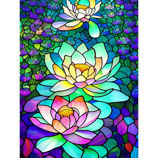 Colored Lotus - Full Round Drill Diamond Painting 30*40CM