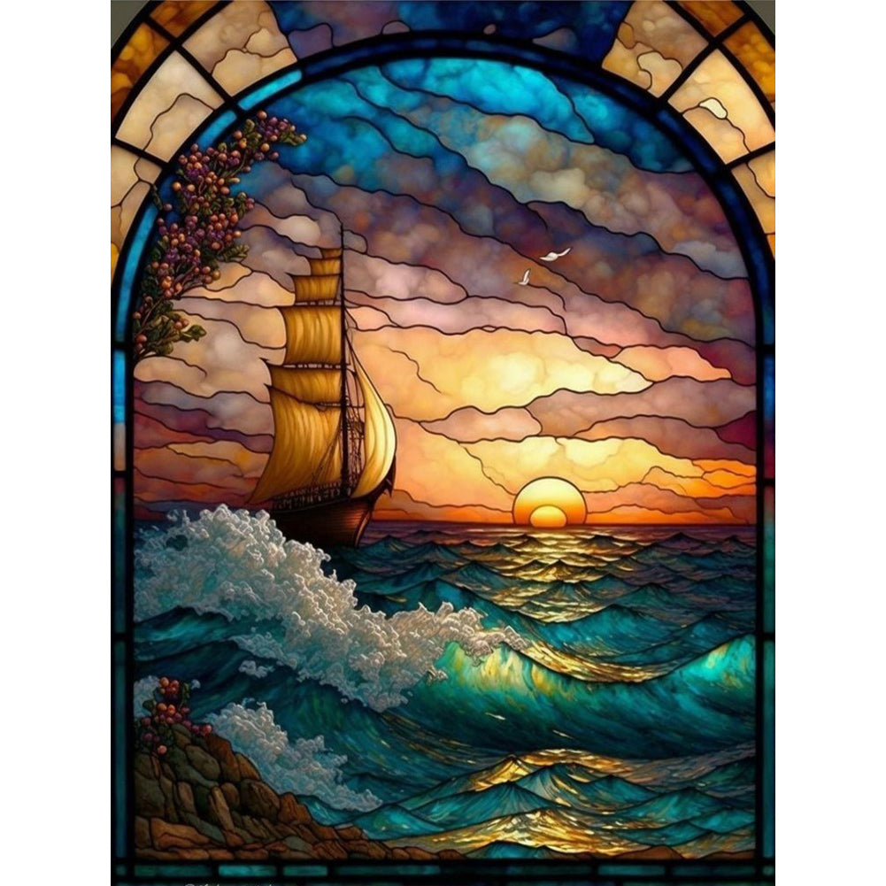 Dusk Sea Water - Full Round Drill Diamond Painting 30*40CM