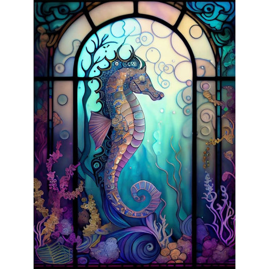 Seahorse Glass Painting - AB Dril Round Diamond Painting 30*40CM