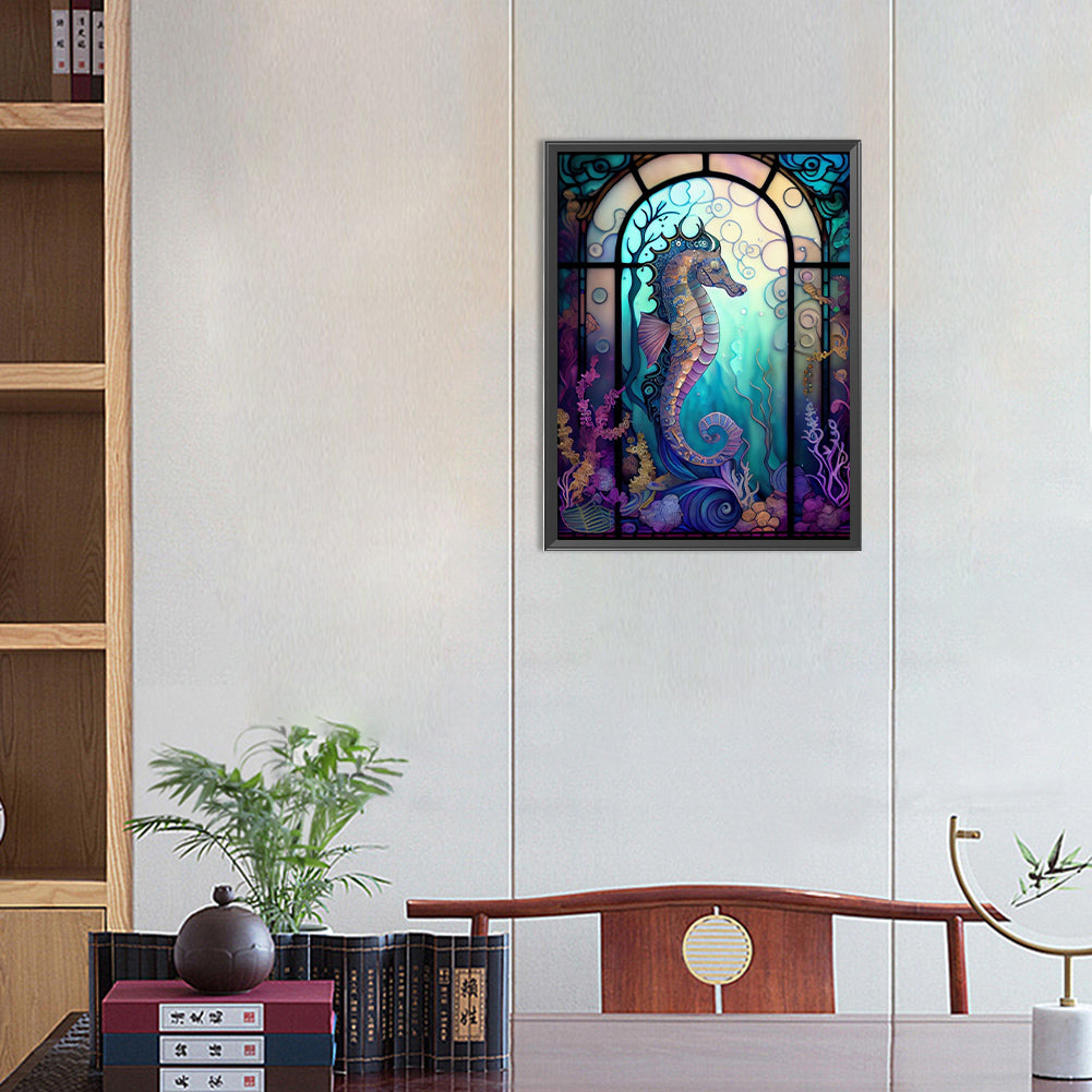 Seahorse Glass Painting - AB Dril Round Diamond Painting 30*40CM