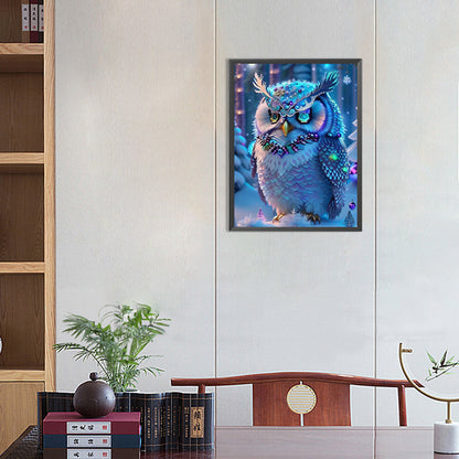 Blue Night Owl - AB Dril Round Diamond Painting 30*40CM