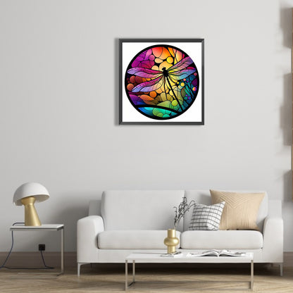 Dragonfly Painted On Round Plate Glass - Full Round Drill Diamond Painting 30*30CM