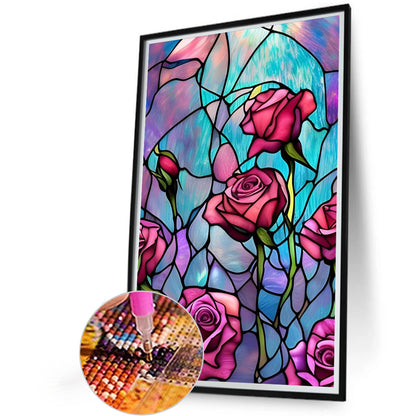 Round Plate Glass Painting Rose - Full Round Drill Diamond Painting 40*60CM