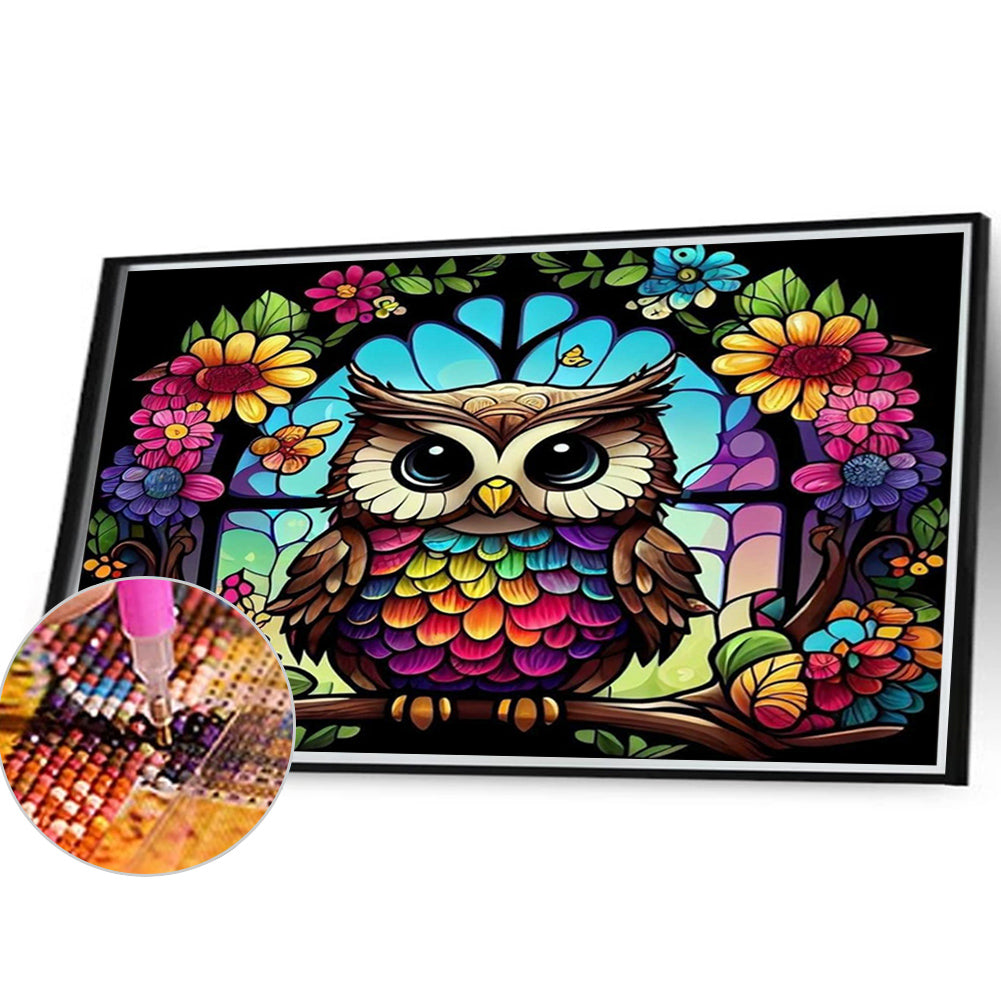 Owl Glass Painting - Full Round Drill Diamond Painting 40*30CM