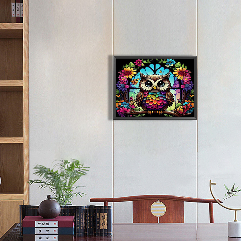 Owl Glass Painting - Full Round Drill Diamond Painting 40*30CM