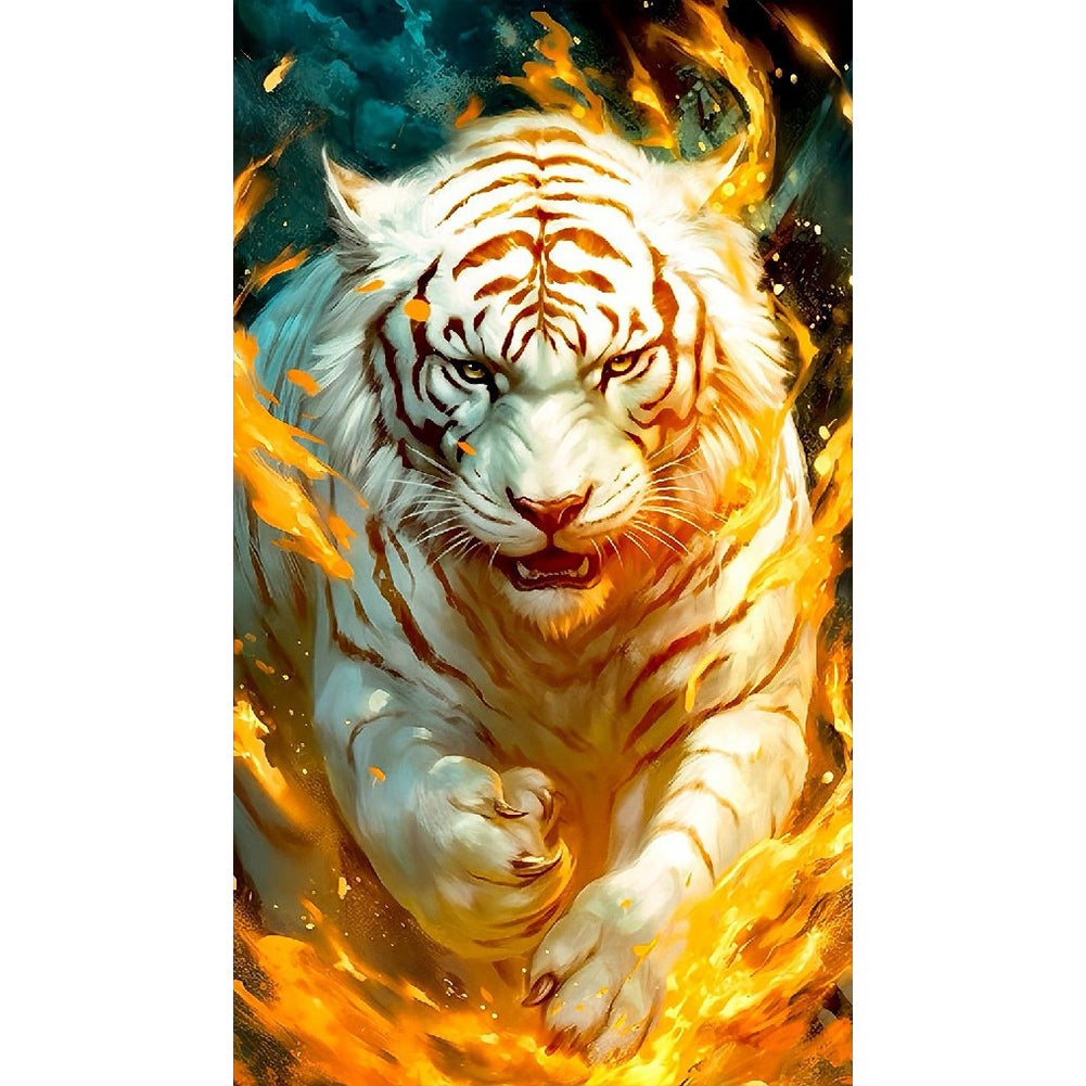 Flame White Tiger - Full Round Drill Diamond Painting 40*70CM